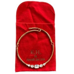 Kenneth Jay Lane Necklace Goldtone Chocker Clear Rhinestones